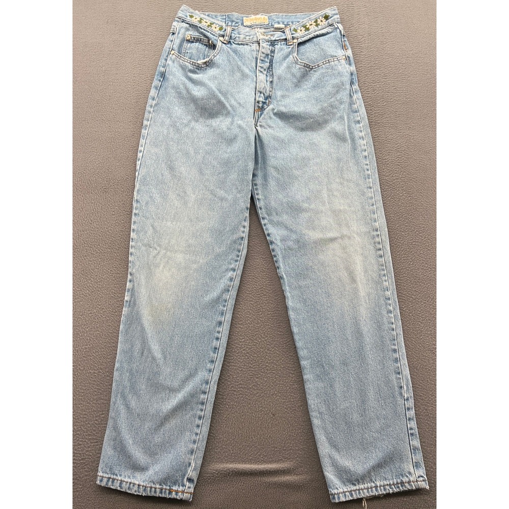 Vintage Repair Jeans Womens Floral Embroidered Light Wash Denim Sz 13